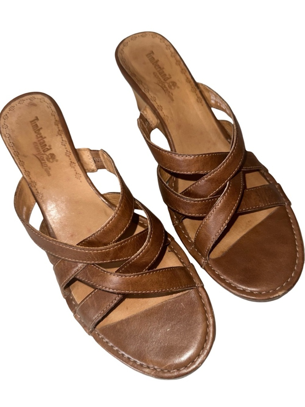 Timberland Alaina Brown Leather Strappy wedge Sandal W9.5